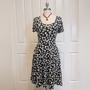 Acevog Women's Black Comfortable Pockets Summer Floral Dress S